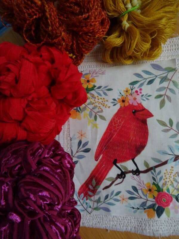 Assortiment Cardinal broder un oiseau - broderie d'embellissement ou broderie créative, fils fantaisie
