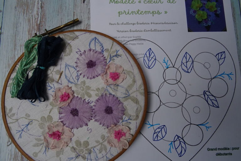 tuto"Broder des feuillages" - Fils et Fantaisies, tuto gratuit pour broderie d'embellissement ou broderie créative - Challenge Coeur de printemps
