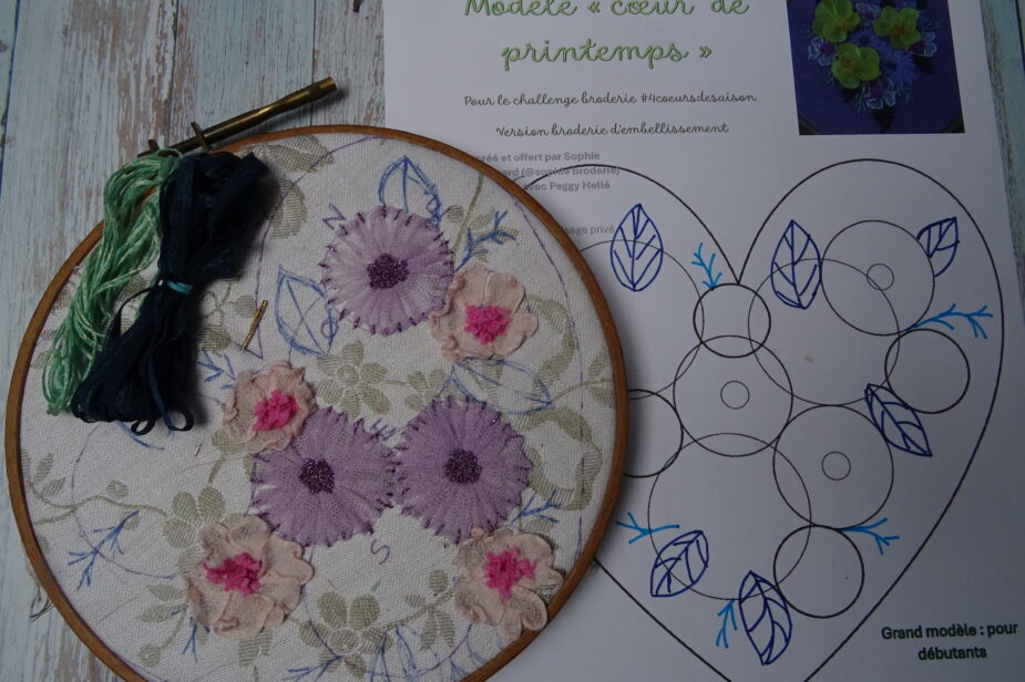 tuto"Broder des feuillages" - Fils et Fantaisies, tuto gratuit pour broderie d'embellissement ou broderie créative - Challenge Coeur de printemps