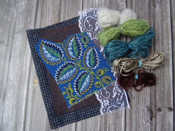 Assortiment Broder une feuille imprimée, assortiment pour broderie d'embellissement ou broderie créative ou broderie fantaisie, avec fils fantaisie.