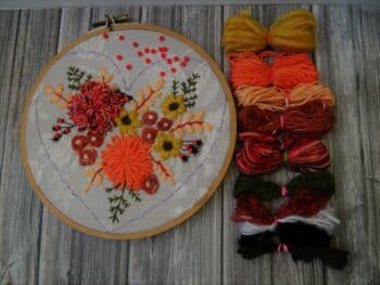 Kit Coeur d'Automne pour broder le Coeur d'Automne de la série #4coeursdesaison, version broderie d'embellissement ou créative par Fils et Fantaisies